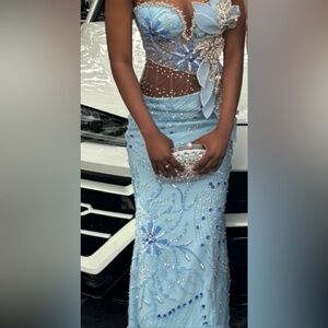 Elegant Blue Beaded Prom Dress
